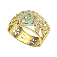 Taşlı Gül Bilezik - Akuamarin ve beyaz zirkon 8 ayar altın bilezik #1pornce