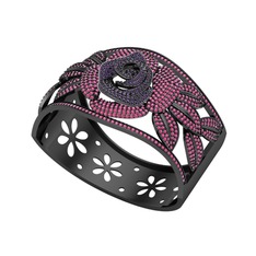 Taşlı Gül Bilezik - Ametist ve rodolit garnet 925 ayar siyah rodyum kaplama gümüş bilezik #1qyrb76