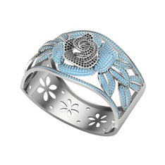 Taşlı Gül Bilezik - Siyah zirkon ve akuamarin 925 ayar gümüş bilezik #1rzzg7d