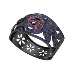 Taşlı Gül Bilezik - Rodolit garnet ve lab safir 925 ayar siyah rodyum kaplama gümüş bilezik #1s258ac