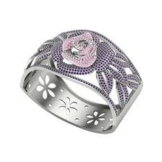 Taşlı Gül Bilezik - Pembe kuvars ve ametist 8 ayar beyaz altın bilezik #1s2u425