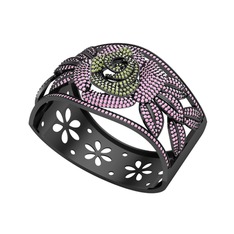 Taşlı Gül Bilezik - Peridot ve pembe kuvars 925 ayar siyah rodyum kaplama gümüş bilezik #1v4tiok