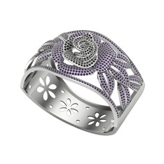 Taşlı Gül Bilezik - Siyah zirkon ve ametist 18 ayar beyaz altın bilezik #1xljcq9