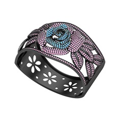 Taşlı Gül Bilezik - Akuamarin ve pembe kuvars 925 ayar siyah rodyum kaplama gümüş bilezik #1yt0f0m