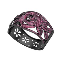 Taşlı Gül Bilezik - Rodolit garnet 925 ayar siyah rodyum kaplama gümüş bilezik #3sz18z