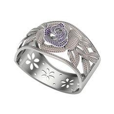 Taşlı Gül Bilezik - Ametist ve dumanlı kuvars 8 ayar beyaz altın bilezik #3vpv6z