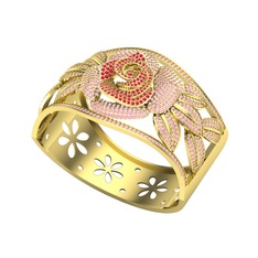 Kök yakut ve pembe kuvars 925 ayar altın kaplama gümüş bilezik