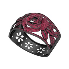 Taşlı Gül Bilezik - Kök yakut 925 ayar siyah rodyum kaplama gümüş bilezik #6nra6l