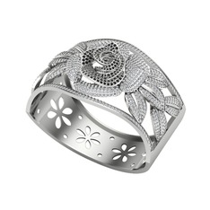 Taşlı Gül Bilezik - Siyah zirkon ve swarovski 14 ayar beyaz altın bilezik #8ve0hm