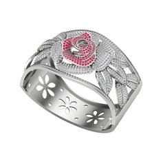 Taşlı Gül Bilezik - Kök yakut ve swarovski 925 ayar gümüş bilezik #93254h