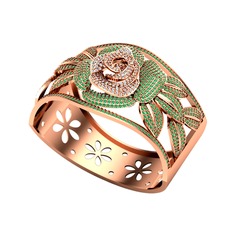 Beyaz zirkon ve yeşil kuvars 18 ayar rose altın bilezik