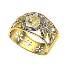 Taşlı Gül Bilezik - Beyaz zirkon ve lab safir 18 ayar altın bilezik #9549d7