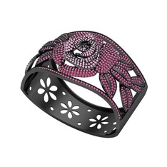 Taşlı Gül Bilezik - Pembe kuvars ve rodolit garnet 925 ayar siyah rodyum kaplama gümüş bilezik #ad87aw