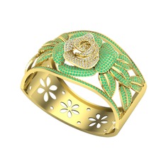 Taşlı Gül Bilezik - Pırlanta ve kök zümrüt 18 ayar altın bilezik (3.85 karat) #bg2lei