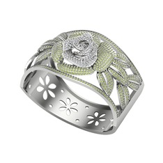 Taşlı Gül Bilezik - Pırlanta ve peridot 14 ayar beyaz altın bilezik (3.85 karat) #bpxeo3