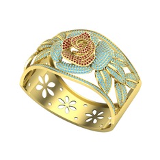 Taşlı Gül Bilezik - Garnet ve akuamarin 8 ayar altın bilezik #c0e49d