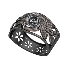 Swarovski ve dumanlı kuvars 925 ayar siyah rodyum kaplama gümüş bilezik