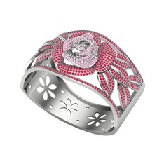 Taşlı Gül Bilezik - Pembe kuvars ve kök yakut 14 ayar beyaz altın bilezik #cydawp