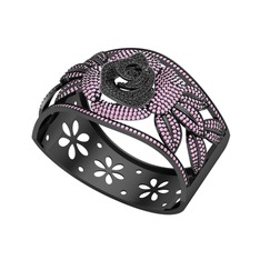 Taşlı Gül Bilezik - Siyah zirkon ve pembe kuvars 925 ayar siyah rodyum kaplama gümüş bilezik #dbhabt