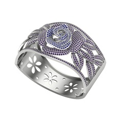 Taşlı Gül Bilezik - Lab safir ve ametist 18 ayar beyaz altın bilezik #g98u41