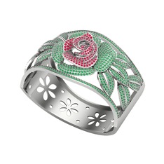 Taşlı Gül Bilezik - Kök yakut ve yeşil kuvars 925 ayar gümüş bilezik #gichom