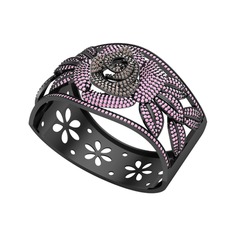 Taşlı Gül Bilezik - Dumanlı kuvars ve pembe kuvars 925 ayar siyah rodyum kaplama gümüş bilezik #halgqg