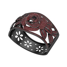 Taşlı Gül Bilezik - Garnet 925 ayar siyah rodyum kaplama gümüş bilezik #hsg95x