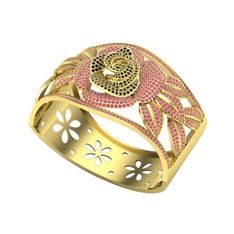 Taşlı Gül Bilezik - Siyah zirkon ve rodolit garnet 18 ayar altın bilezik #hxrmu8