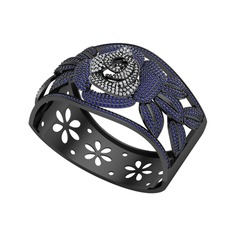 Taşlı Gül Bilezik - Swarovski ve lab safir 925 ayar siyah rodyum kaplama gümüş bilezik #jxmaqc