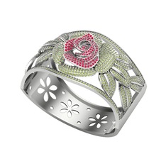 Taşlı Gül Bilezik - Kök yakut ve peridot 925 ayar gümüş bilezik #kiqipl