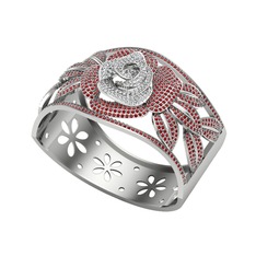 Taşlı Gül Bilezik - Beyaz zirkon ve garnet 8 ayar beyaz altın bilezik #mt5qr2