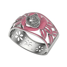 Siyah zirkon ve kök yakut 18 ayar beyaz altın bilezik