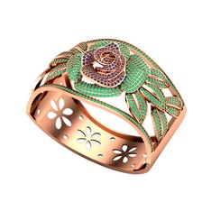 Taşlı Gül Bilezik - Ametist ve kök zümrüt 18 ayar rose altın bilezik #oaum0y