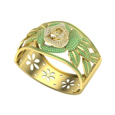 Taşlı Gül Bilezik - Pırlanta ve yeşil kuvars 14 ayar altın bilezik (3.85 karat) #omq5w