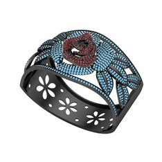 Taşlı Gül Bilezik - Garnet ve akuamarin 925 ayar siyah rodyum kaplama gümüş bilezik #pm0zgn