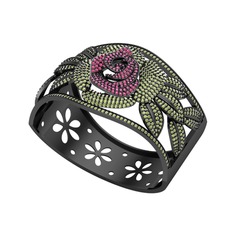 Taşlı Gül Bilezik - Rodolit garnet ve peridot 925 ayar siyah rodyum kaplama gümüş bilezik #qec6ak