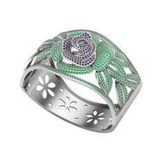 Taşlı Gül Bilezik - Ametist ve yeşil kuvars 18 ayar beyaz altın bilezik #r5yciu