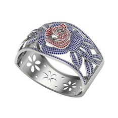 Taşlı Gül Bilezik - Garnet ve lab safir 8 ayar beyaz altın bilezik #s0xu2m