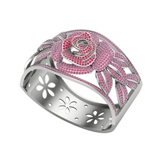 Taşlı Gül Bilezik - Kök yakut ve rodolit garnet 14 ayar beyaz altın bilezik #skmx7u