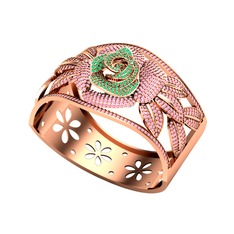 Taşlı Gül Bilezik - Kök zümrüt ve pembe kuvars 8 ayar rose altın bilezik #t89q77