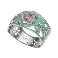 Rodolit garnet ve yeşil kuvars 14 ayar beyaz altın bilezik