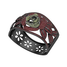 Taşlı Gül Bilezik - Peridot ve garnet 925 ayar siyah rodyum kaplama gümüş bilezik #wonfft