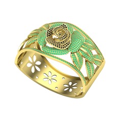 Siyah zirkon ve kök zümrüt 18 ayar altın bilezik