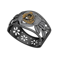 Taşlı Gül Bilezik - Sitrin ve beyaz zirkon 925 ayar siyah rodyum kaplama gümüş bilezik #wqefvr