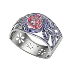 Taşlı Gül Bilezik - Kök yakut ve lab safir 18 ayar beyaz altın bilezik #x5338z