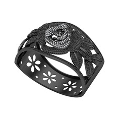Taşlı Gül Bilezik - Swarovski ve siyah zirkon 925 ayar siyah rodyum kaplama gümüş bilezik #y69r73