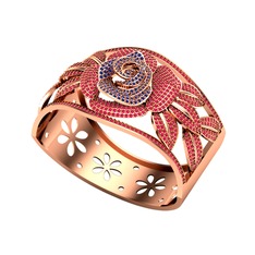 Taşlı Gül Bilezik - Lab safir ve kök yakut 14 ayar rose altın bilezik #y92eol