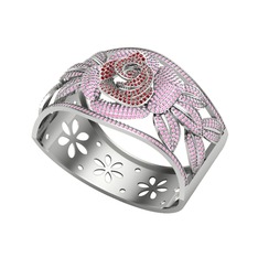 Taşlı Gül Bilezik - Garnet ve pembe kuvars 14 ayar beyaz altın bilezik #yy3p2i