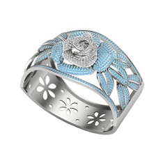 Taşlı Gül Bilezik - Swarovski ve akuamarin 8 ayar beyaz altın bilezik #z4myb1