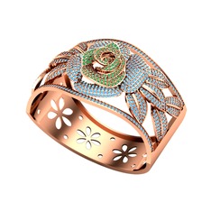 Taşlı Gül Bilezik - Yeşil kuvars ve akuamarin 14 ayar rose altın bilezik #zt9m79